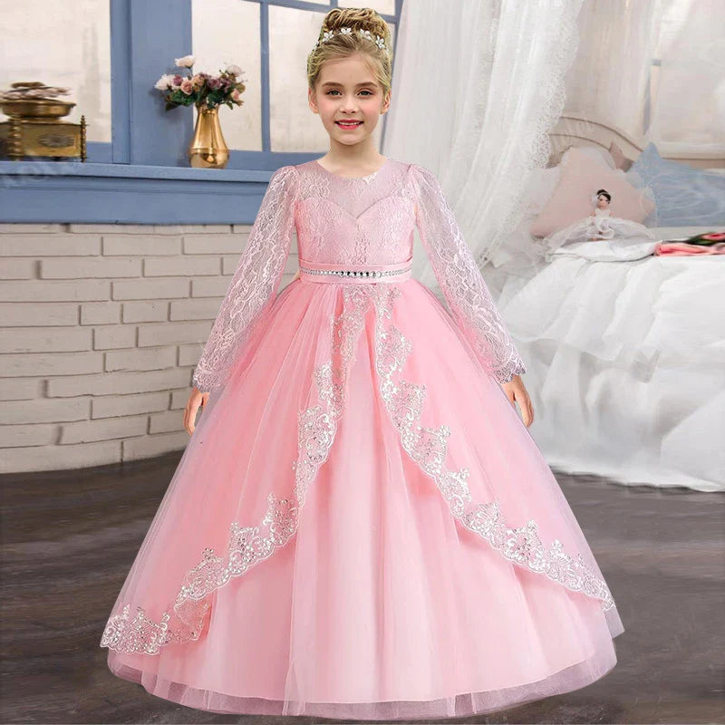 Girls' Long sleeved Princess Dress 4-12 Years Old Sequin Embroidered Bunny Dress Banquet Gorgeous High end Evening Dress Sarah Houston