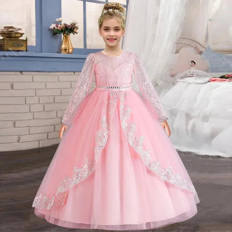 Princess Dress Girls Long Sleeve Dress Princess Pageant Dresses