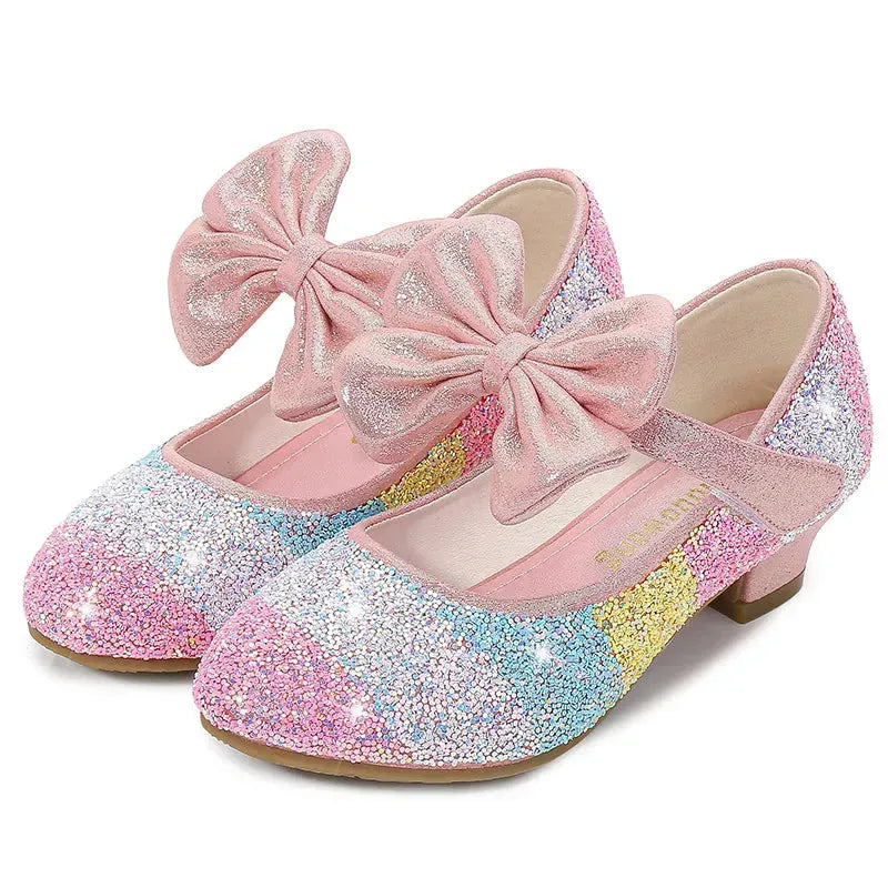 Girls Princess Shoes High Heel Children Dancing Performance Soft-Sole Big Flower Girls Crystal Party Single Shoes