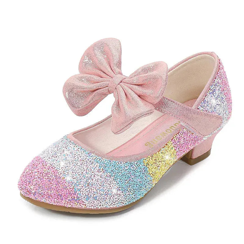 Girls Princess Shoes High Heel Children Dancing Performance Soft-Sole Big Flower Girls Crystal Party Single Shoes