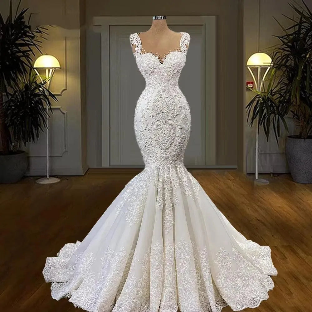 Retro Lace Mermaid Wedding Dresses Spring Summer Sleeveless Wedding Vestidos Custom Made Zipper Back Bridal Gowns Mermaid
