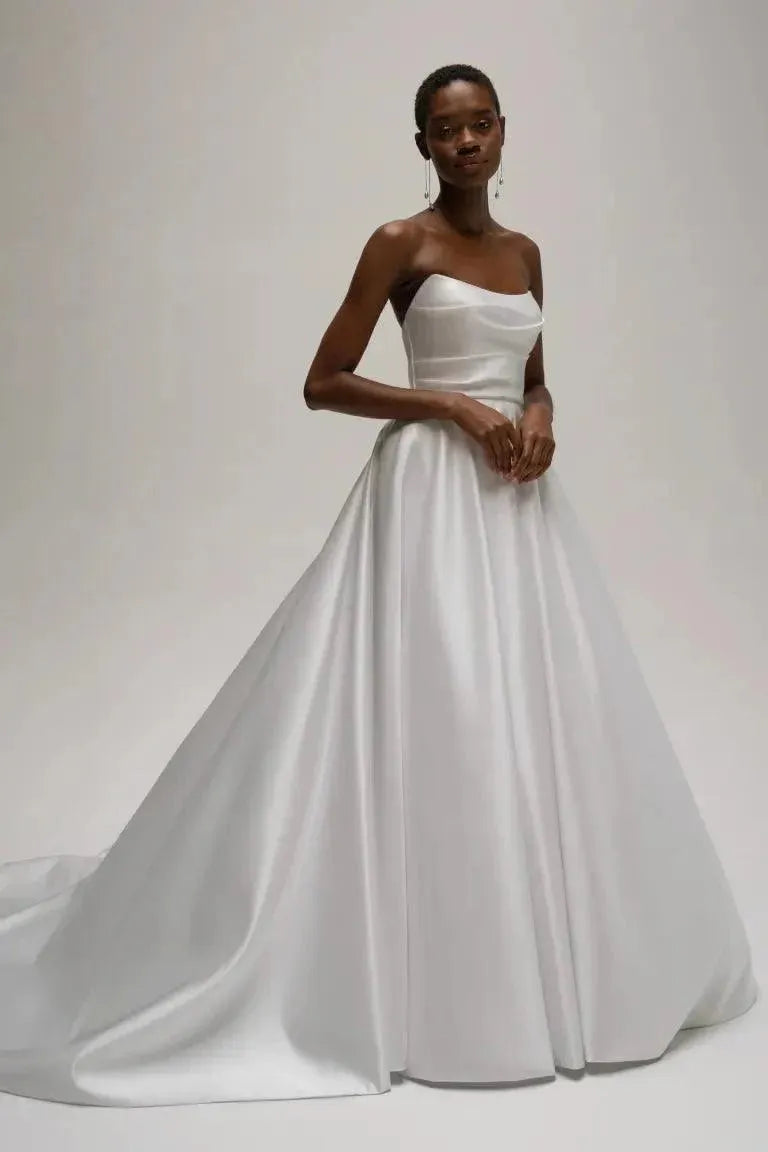 Simple A Line Modern Bridal Dresses Charming Strapless Wedding Dress Ruched Bow Bride Gowns for Women فستان حفلات الزفاف White