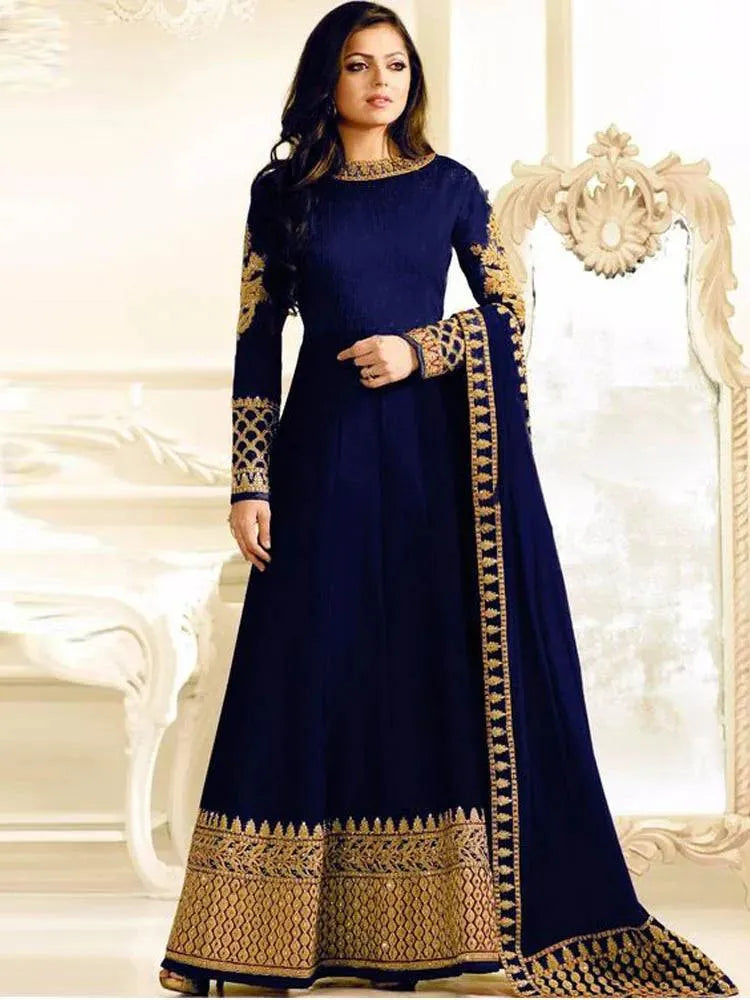 Navy Blue Dubai Arabic Caftan Evening Dresses Gold Embroidered Long Sleeves Moroccan Kafan Formal Party Gowns Suit