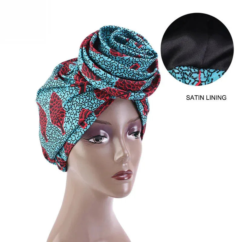 African dresses for women traditional printed satin lining headscarf hat fashion hat wedding hat African Clothes Summer 2022