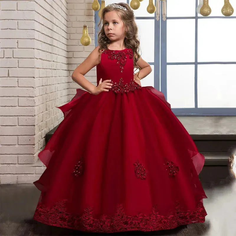 Girls Princess Dress Long Formal First Communion Children Party Gown Kids Clothes Children Wedding Evening Birthday Vestidos