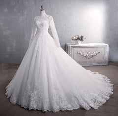 Robe de mariée musulmane élégante cou high avec train princesse mariée robe de luxe en dentelle robe de mariage vestiaire vestido de noiva