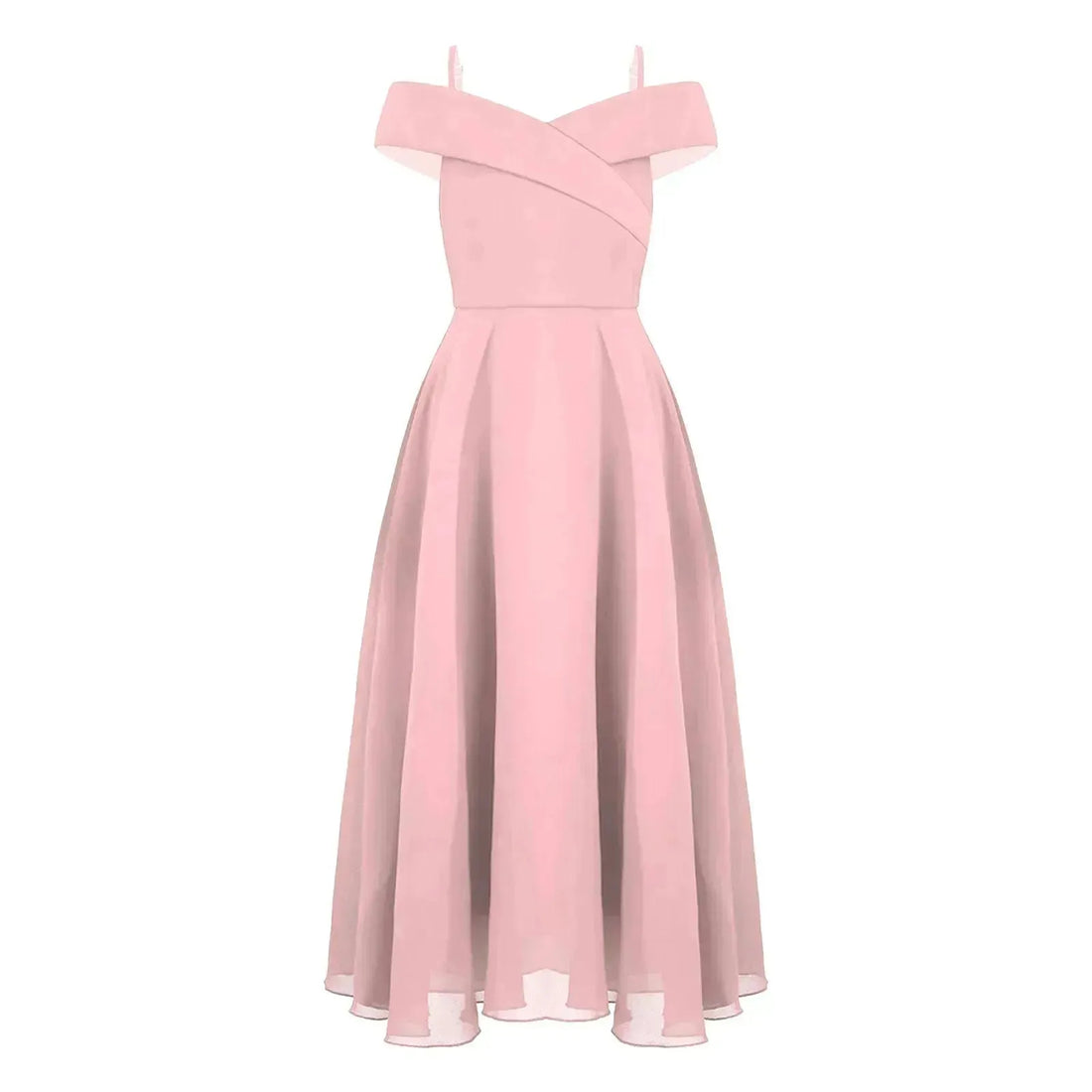 Kids Girls Lace Chiffon Off-the-Shoulder Flower Girls Dress Princess Pageant Wedding Bridesmaid Birthday Party Summer Dress Pink 1