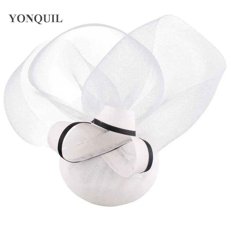 Gorgeous Bride Wedding Fascinator Mesh White Hat Hair Band Women Occasion Formal Millinery Caps Ladies Show Party Hair Accessory