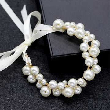 Girls Pearl Crystal Wrist Corsage Bridesmaid Children's Hand Flower Marriage Beautiful Bride Wedding Bracelets Fashion Jewelry