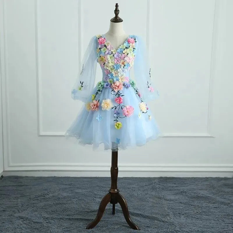 Quince Dress | Quinceanera Dresses Long Sleeve Sweet Flowers Ball Gown Lace Elegant Short Colorful Prom Dress Party Formal Growns Customized