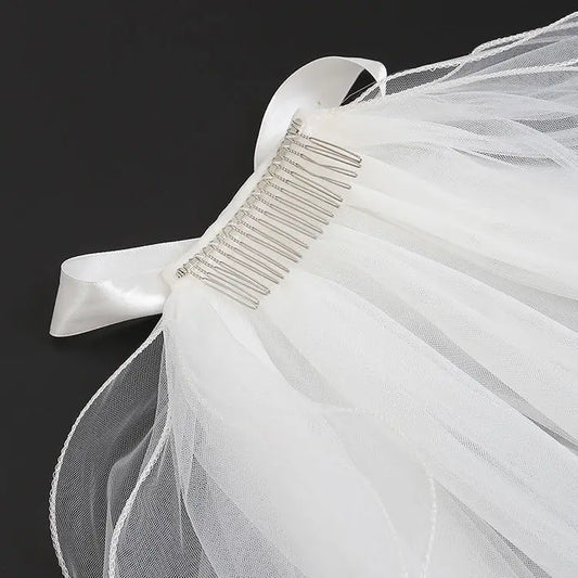 Echt beeld Bruidssluiers met boog 0,8 m Vestido de noiva Longo Wedding Veil ivoorwitte sluier met gratis kam