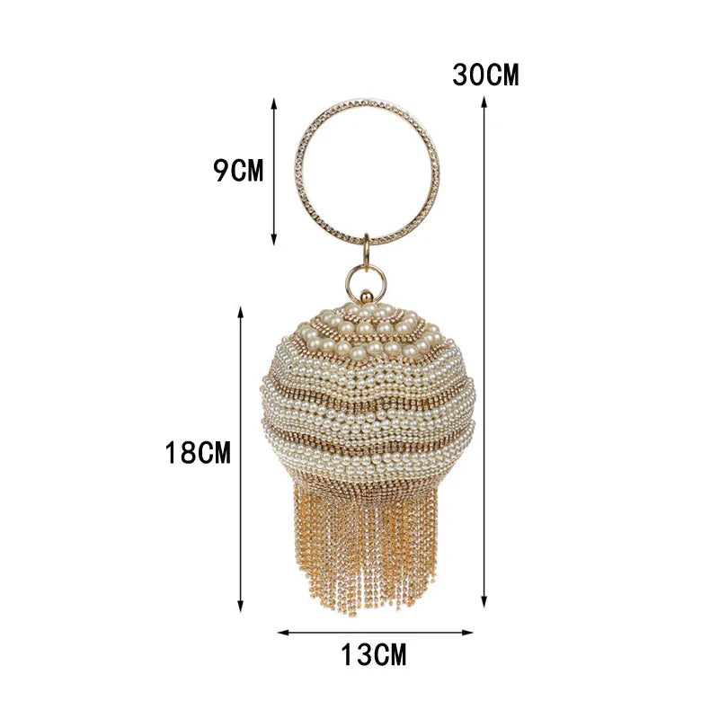 SEKUSA Ball Diamond Tassel Women Party Metal Crystal Clutches Evening  Wedding Bag Bridal Shoulder Handbag Wristlets Clutch