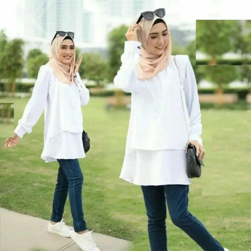 Fashion Muslim Women Long Sleeve Casual Blouse Tunic Female Kaftan Shirt Tops Islamic Clothing Arabic Turkish Loose Middle East