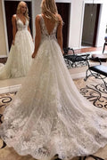 LORIE Ivory Lace Glitter Wedding Dresses Shiny Tulle Beach Bridal Dresses Boho Elegant Wedding Party Gowns Open Back Long Train Boho