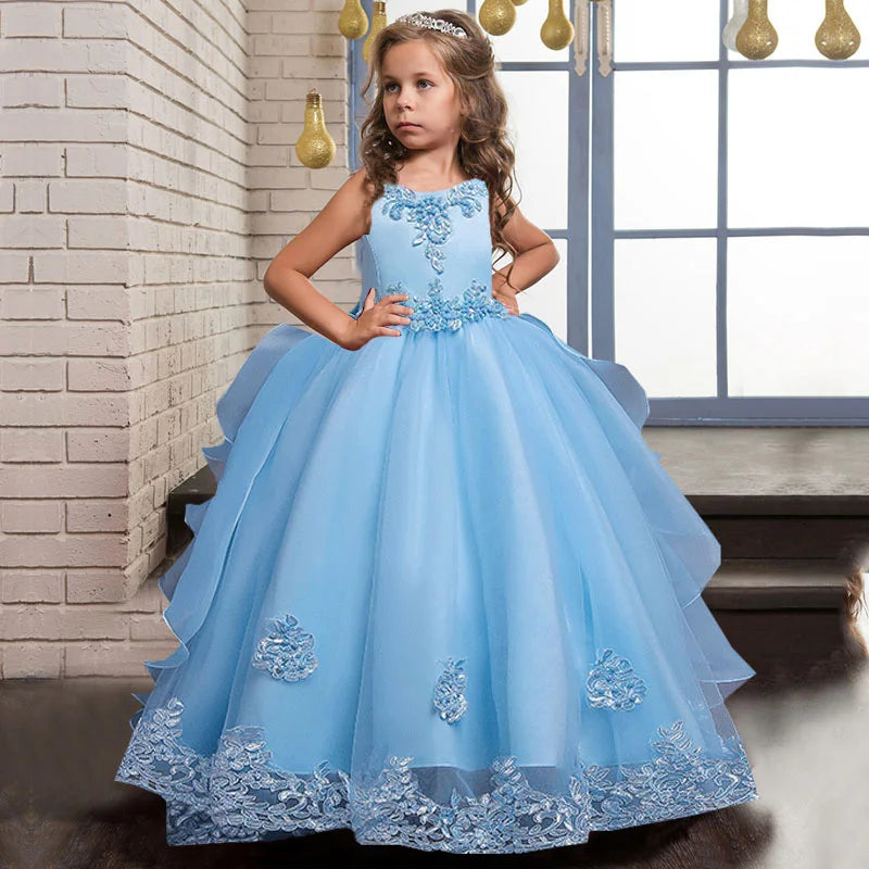 Girls Princess Dress Long Formal First Communion Children Party Gown Kids Clothes Children Wedding Evening Birthday Vestidos