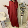 Ramadan Plain Abaya Prayer Long Dress Muslim Women Batwing Sleeve Free Size Hijab Robe Jilbab Islamic Dubai Saudi Modest Kaftan red abaya One Size