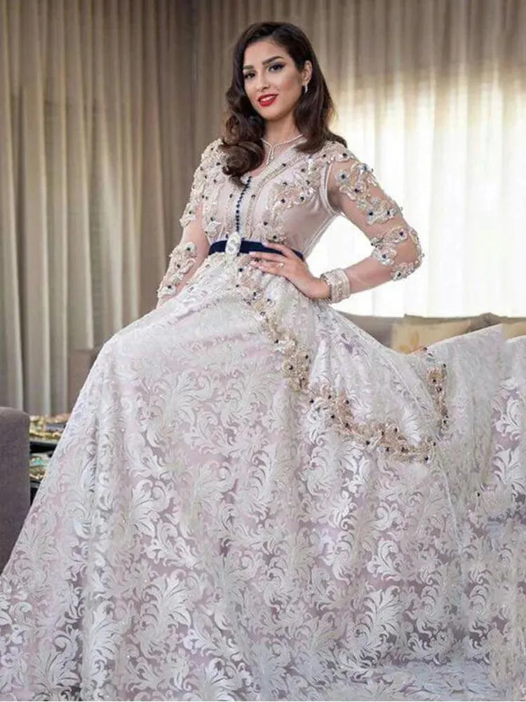 Luxury Lace caftan Evening Dresses V Neck Appliques Mother Dress Arabic Muslim Special Occasion Dresses Party Gowns As Picture