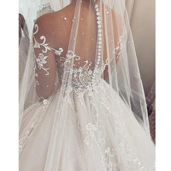 LoveRss Robe de mariée en dentelle charmante en V Van à cols longs Landes Boutons de mariée Princesse Boutons Boutons Robe de Mariee