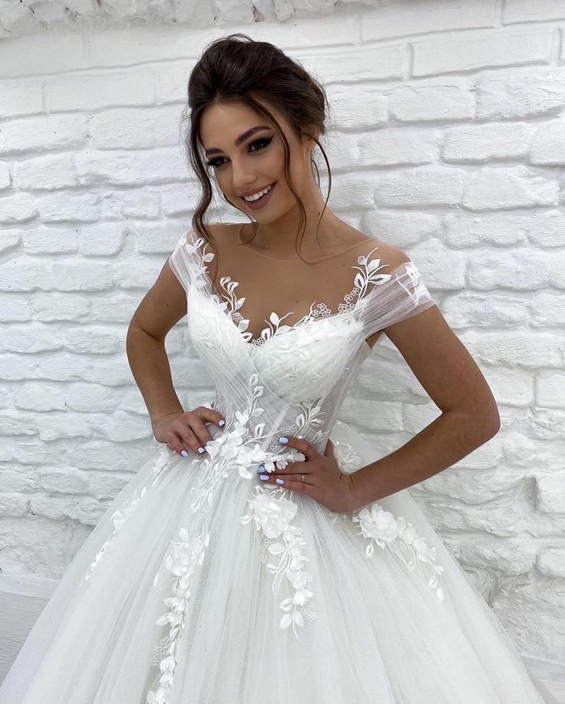 Vestido de novia de princesa con hombros descubiertos y apliques de encaje 3D, estilo bohemio, para novia, hecho a medida 