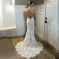 Spaghetti Strap Lace Mermaid Wedding Dress Boho Beach Rustic Open Back Backless Cut Out Country Sweep Train Bridal Gowns