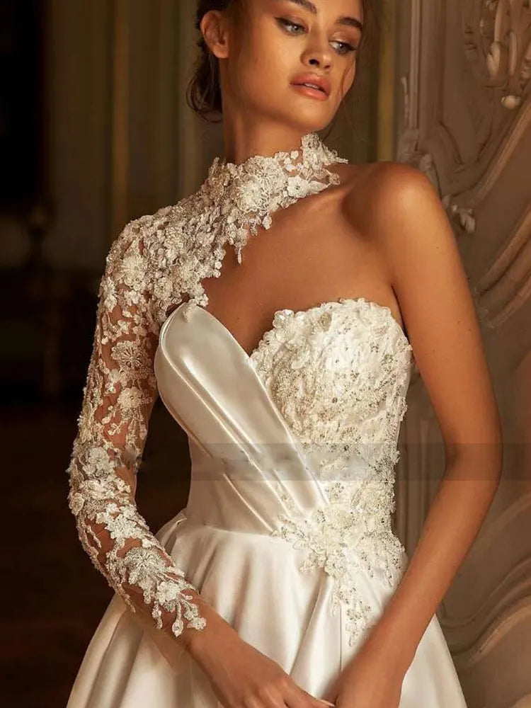 Vestidos de novia modernos hasta el suelo para mujer, elegantes vestidos de novia con escote barco y hombros descubiertos, sexys y con espalda abierta 