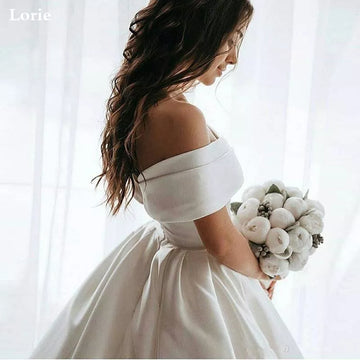 Princess Wedding Dresses Satin Vintage Off The Shoulder Wedding Bride Dresses Long Train  White Ivory Wedding Ball Gown