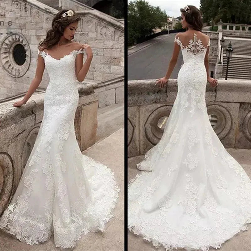 Mermaid Wedding Dresses Elegant Lace ivory Bridal Gown Off Shoulder Sweetheart Vintage Country Wedding Gowns Plus Size Ivory