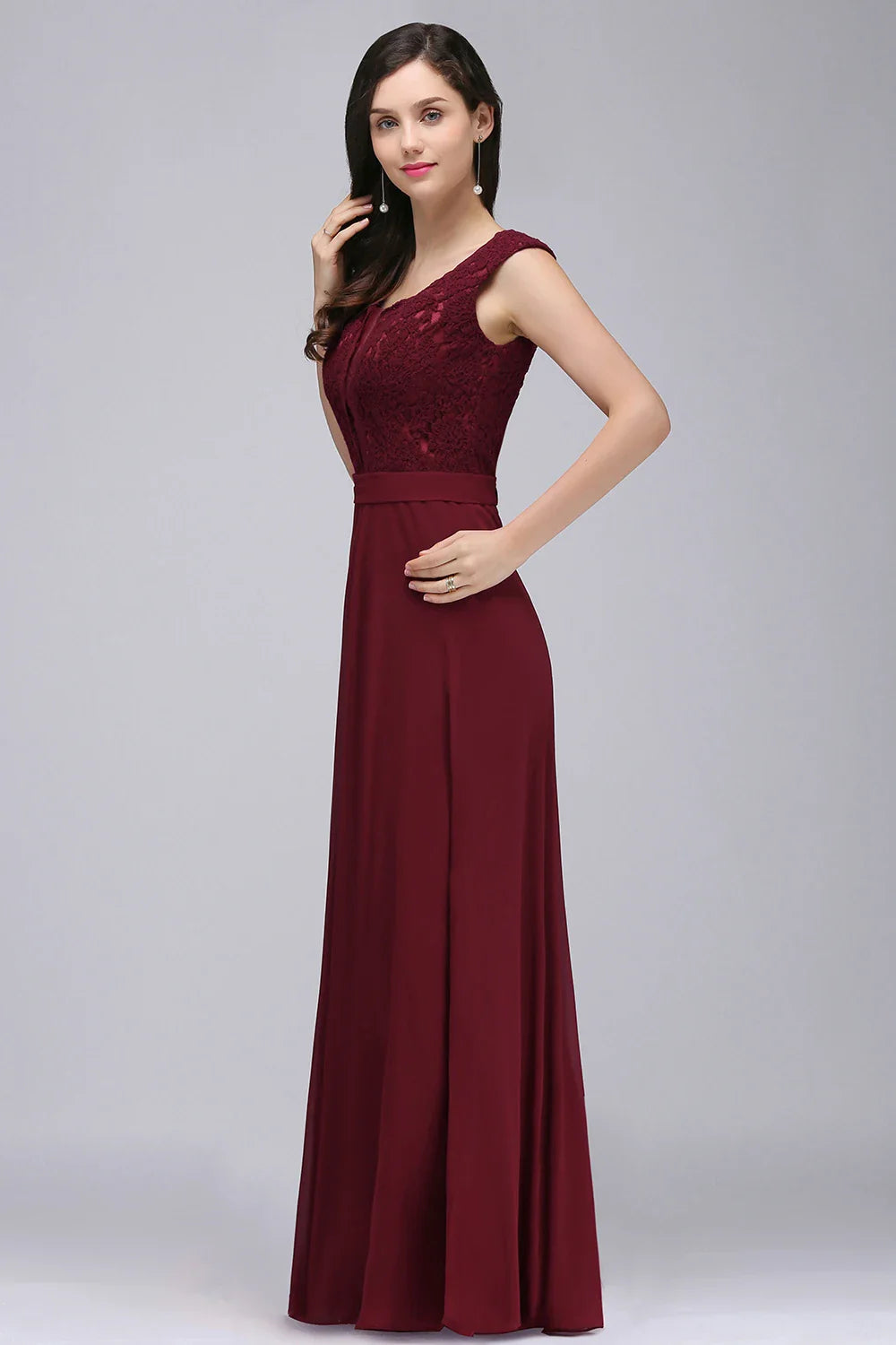 Long Bridesmaid Dresses Chiffon Scoop Neck Sleeveless Wedding Party Guest Gown vestido madrinha