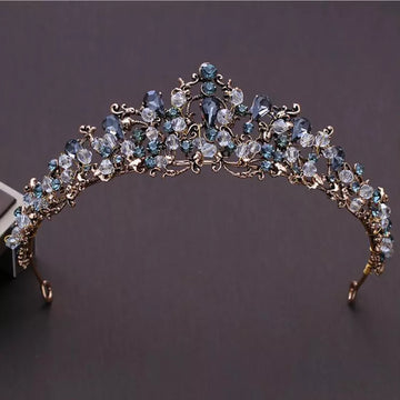 KMVEXO New Vintage Baroque Gold Color Handmade Bride Wedding Hair Jewelry Dark Green Crystal Rhinestones Tiaras Bridal Crown