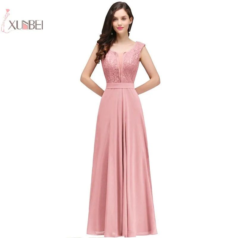 Long Bridesmaid Dresses Chiffon Scoop Neck Sleeveless Wedding Party Guest Gown vestido madrinha