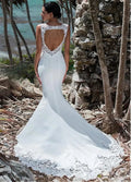 Sexy Mermaid Wedding Dress Sleeveless Lace Appliqued Illusion Back Boho Wedding Gown Long Train Bride Dress Boho