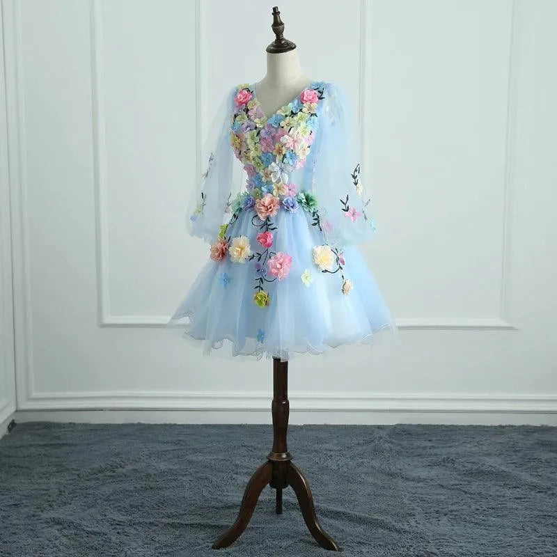 Quince Dress | Quinceanera Dresses Long Sleeve Sweet Flowers Ball Gown Lace Elegant Short Colorful Prom Dress Party Formal Growns Customized