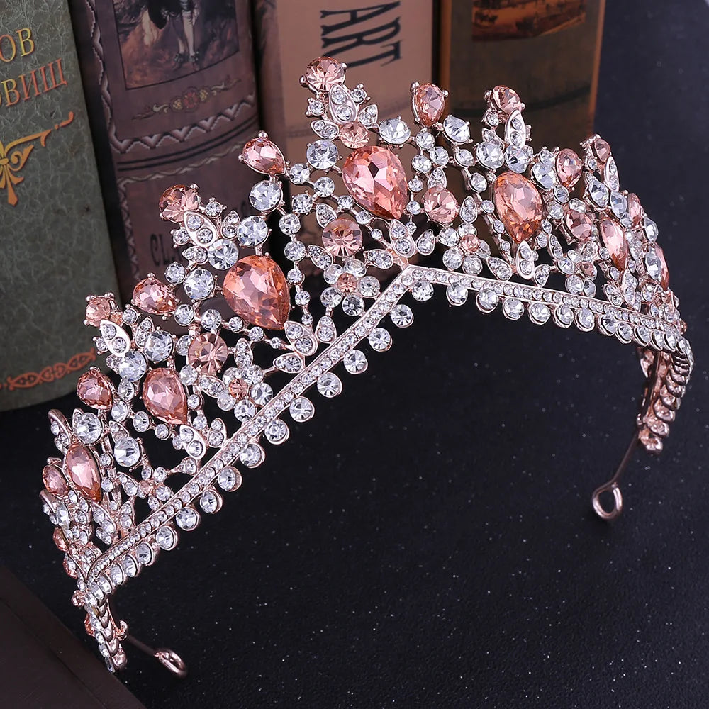 KMVEXO 2020 European Red Green Crystal Big Crown Headwear Bridal Wedding Hair Accessories Jewelry Bride Tiaras Princess Crowns