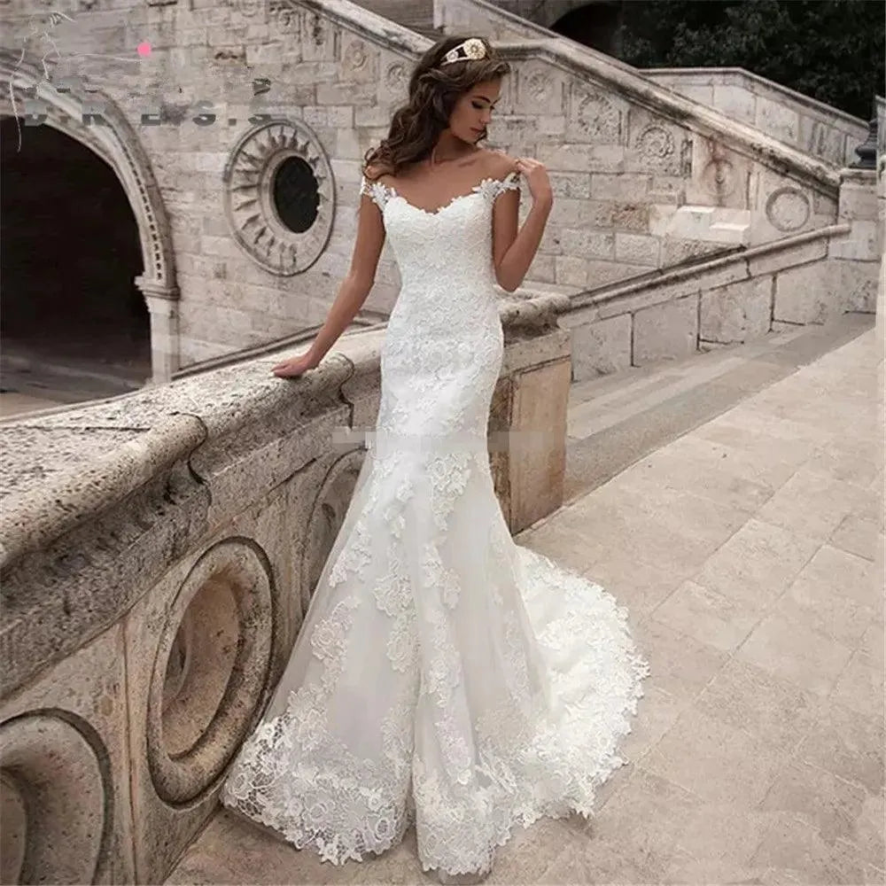 Mermaid Wedding Dresses Elegant Lace ivory Bridal Gown Off Shoulder Sweetheart Vintage Country Wedding Gowns Plus Size Ivory