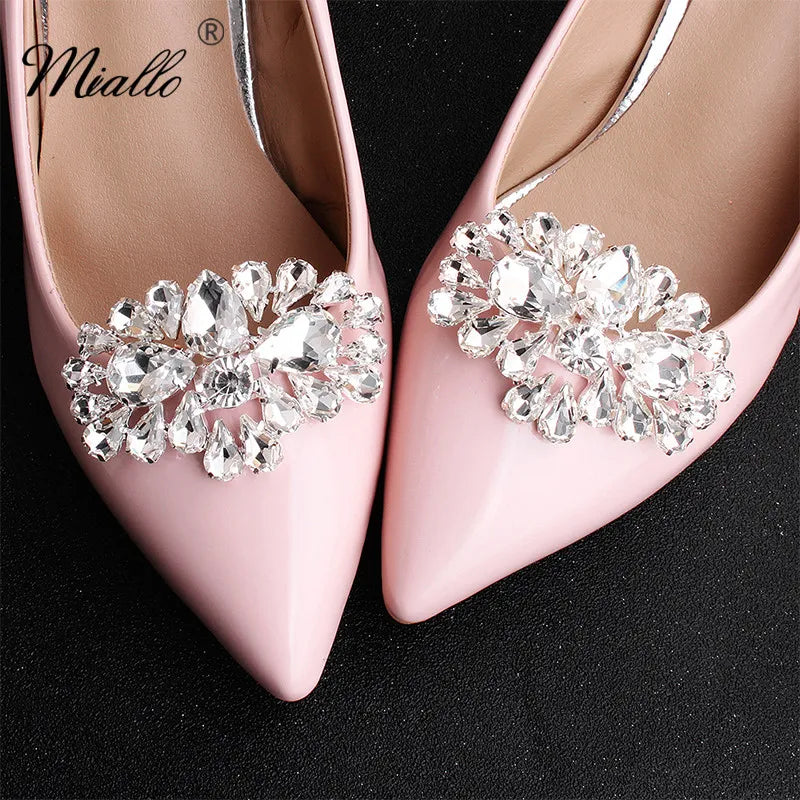 Miallo-Clips para zapatos de boda, flores, hebilla de zapato para mujer, cristal austriaco grande, accesorios para zapatos de novia, joyería para novia y dama de honor 