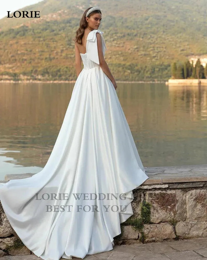 Princess Wedding Dresses Satin Boho Bridal Gowns One Shoulder Elegant Wedding Party Dress White Satin