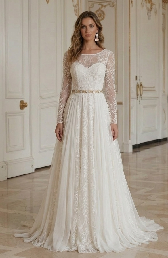 Rochie de mireasă pentru plajă lucrată manual cu dantelă