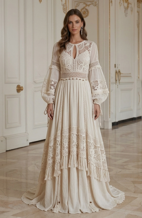 Boho Hochzeitskleid handgefertigte Spitze Brautkleid
