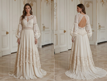 Gaun Pengantin Boho Buatan Tangan Gaun Renda