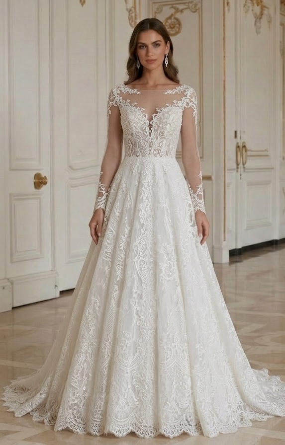 Rochie de mireasă din dantelă lucrată manual, couture pentru mireasă