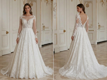 Vestido de Noiva em Renda Feito à Mão Alta Costura Nupcial