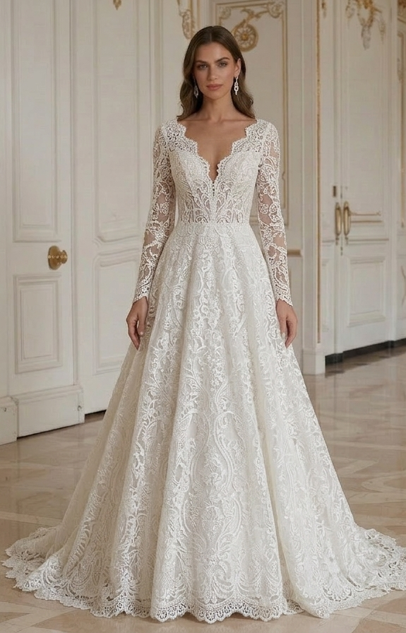 Rochie de mireasă din dantelă lucrată manual, elegantă pentru mireasă