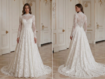 Handmade Long Sleeve Wedding Dress Lace Bridal