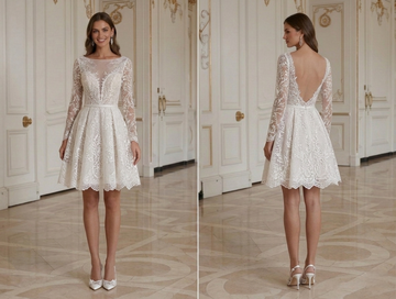 Rochie de mireasă scurtă lucrată manual Rochie de mireasă din dantelă