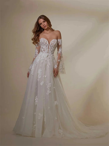 Vestidos de noiva de cisalhamento curto de renda completa do Sweetheart com o trem 2 em 1 Bridal Grown Rode de Morrie