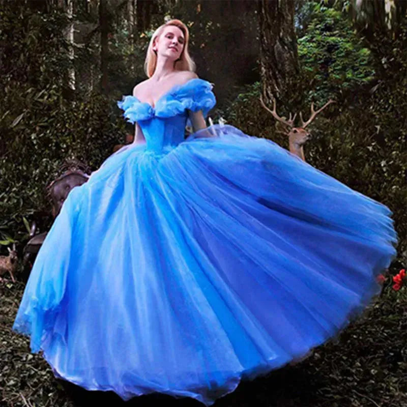 Halloween Women New Movie Blue Cinderella Sweetheart Luxury Wedding Dress Adult Ball Gown Wedding Dresses Robe De Mariee White No Train