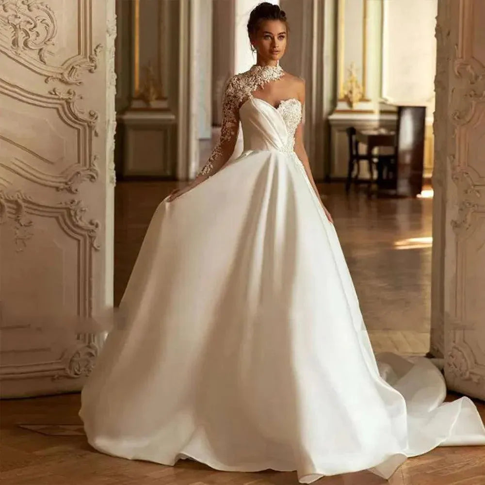 Modern Floor-Length Wedding Dresses for Women Elegant Off-The-Shoulder Boat Neck Bride Bridal Gowns Sexy Open Back White