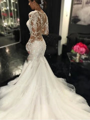 Abiti da sposa sirena di pizzo abiti bianchi Dubai Arabica Africana See attraverso abiti da sposa Abiti da sposa a coda di pesce magri 2024