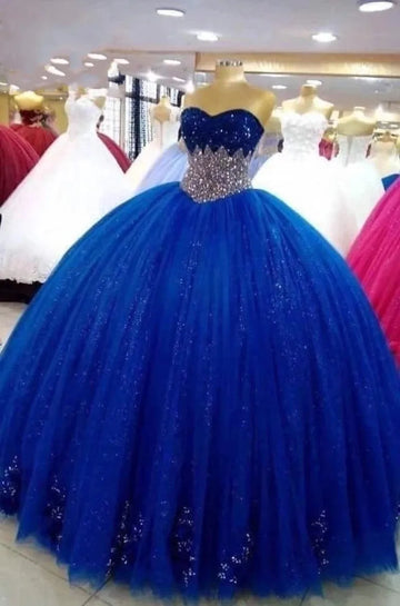 Vestido de bola azul royal azul, vestido de vestido de bola quinceanera apliques tule vestidos de princesa vestidos de festa