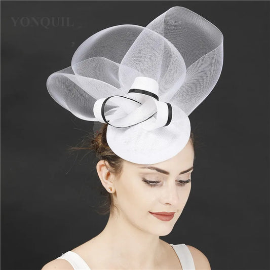 Splendido affascinante sposa da matrimonio mesh cappello bianco band women occasione macellino formale cappucci da donna show per feste